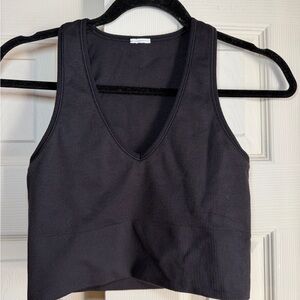 Athleta Black Ribbed V-Neck Crop Top Tank